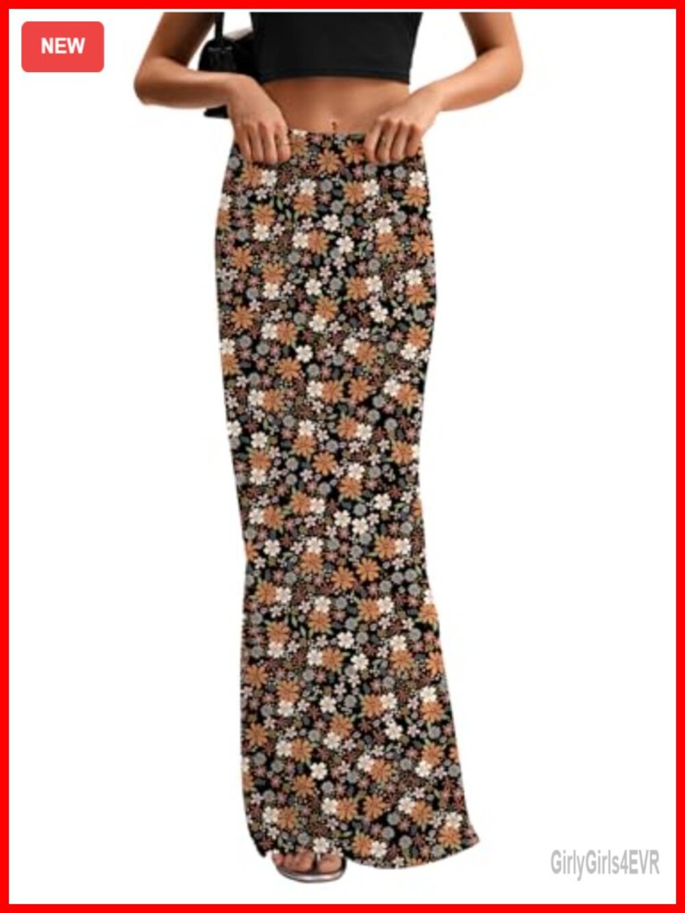 High Waist Flare Maxi Skirt Bodycon Slim Fit Elastic Waist Women's